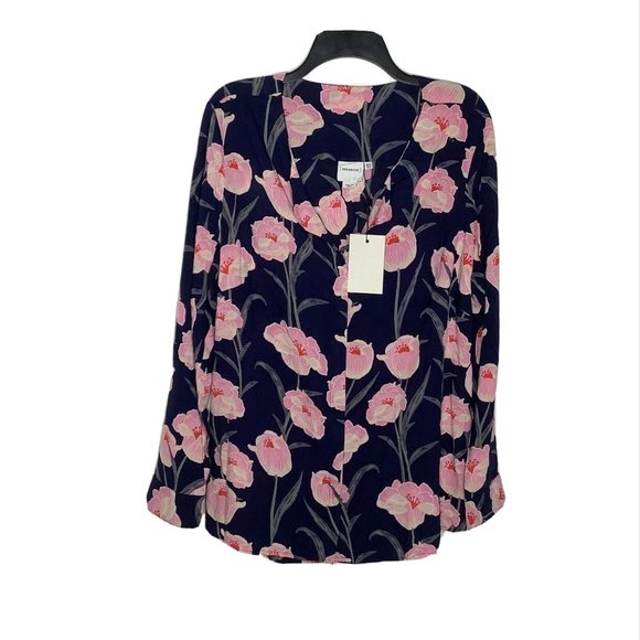 NWT Junarose Floral Top Blouse Shirt Emelie Veronica 14 Blue Pink Button Front - Picture 9 of 11